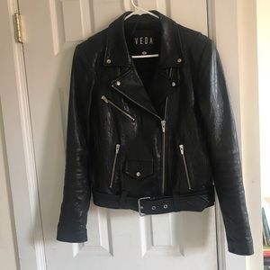 VEDA Black Motorcycle Jayne Classic Leather Jacket